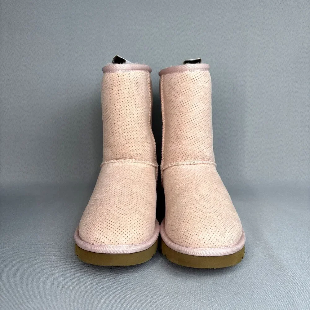 Womens 7 UGG Boots Classic Short Baby Pink Perforated Boho Festival w/ Box RARE! - Picture 15 of 15